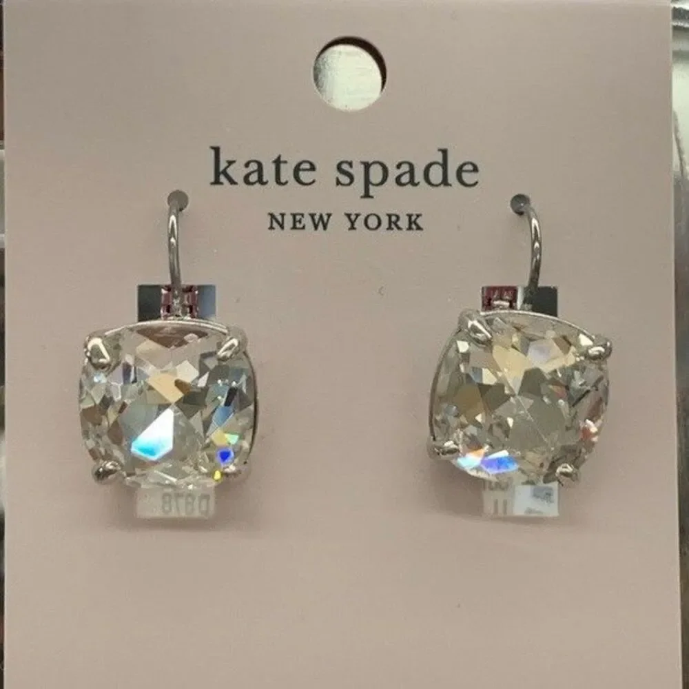 Kate Spade New York Earrings Small Square Leverback Clear Silver Drop Earrings